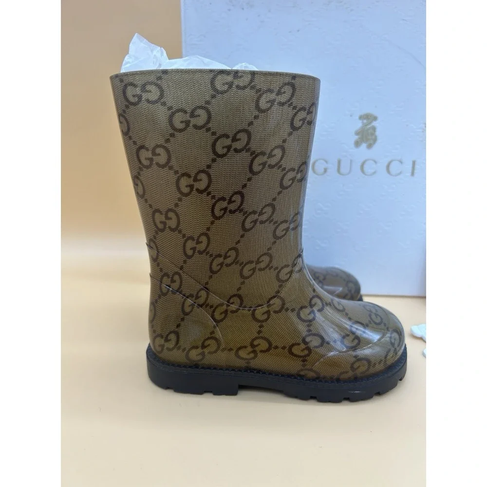 Gucci Kids GG Monogram Rain Boots EU 21 US Toddler 5 Box Dust Bag